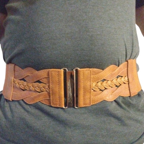 Brown Stretch Braided Belt w. Silver Latch Closure No Brand No Sizing 80's Vibes - Picture 5 of 6